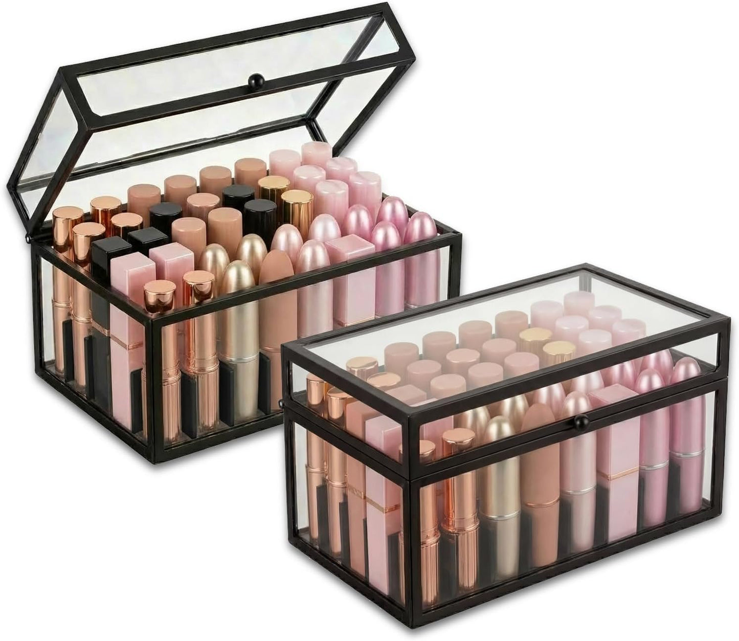 Lipstick Organizer - 40 Slot Glass Display Box for Perfume & Skincare | Easy-Access Vanity Storage Solution