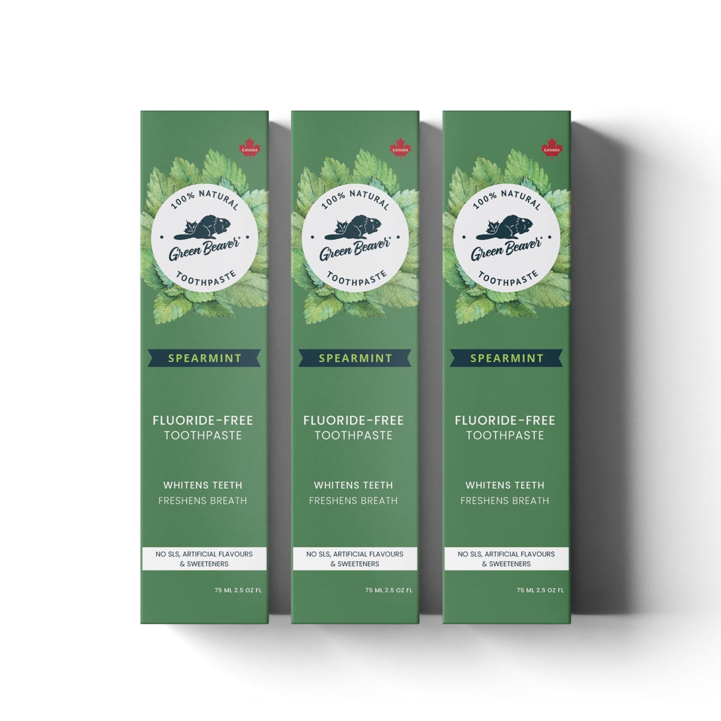 Green Beaver All Natural Organic Toothpaste, Vegan, Fluoride Free & Gluten Free Toothpaste, Spearmint Flavor, 75ml, 3 Pack