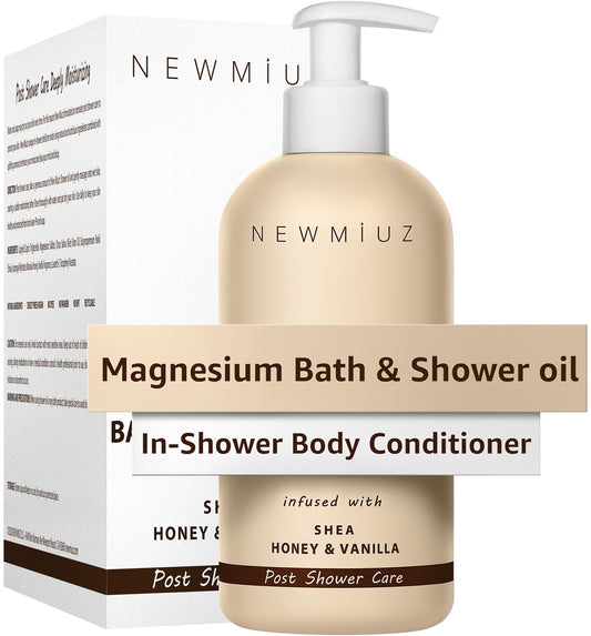 New Miuz Magnesium InShower Body Conditioner Soft Skin Post Shower Care Moisturizer for Body Legs Bath Oil for Dry Skin Shea Butter Honey Vanilla Self Care Spa Gift
