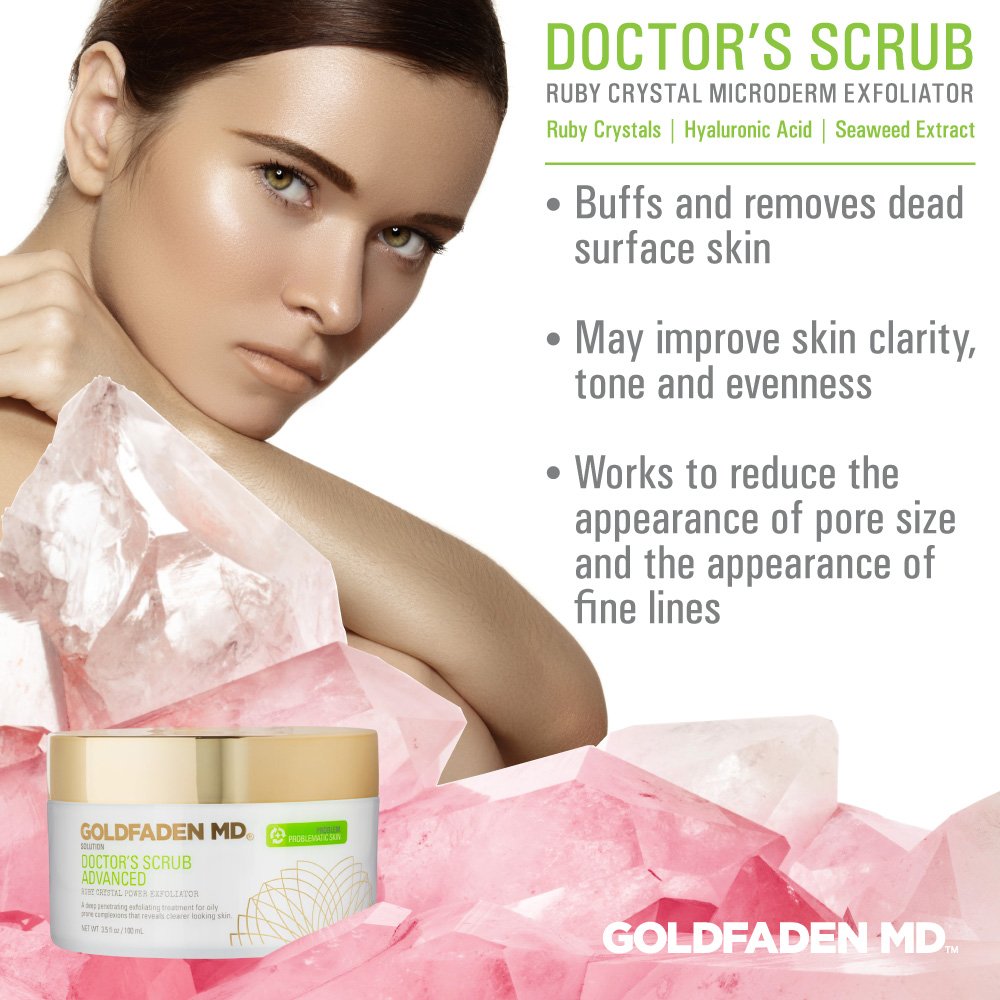 Goldfaden MD Doctors Scrub – Ruby Crystal Microderm Exfoliator – Daily Face Polish with Hyaluronic Acid & Seaweed Extract – Brightens, Smooths Texture & Reduces Appearance of Pores – 3.5 fl oz