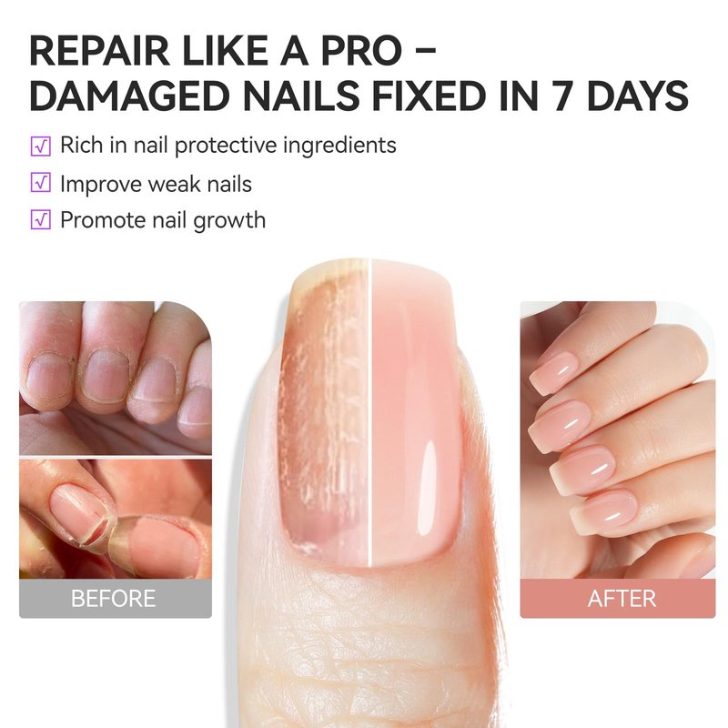 Protein Nail Strengthener and Growth Polish: Nude Blush Gelike EC 15ml 6 in 1 Natural Nail Hardener Extra Strong and Growth - Nail Polish Hardener for Weak and Damaged Nails