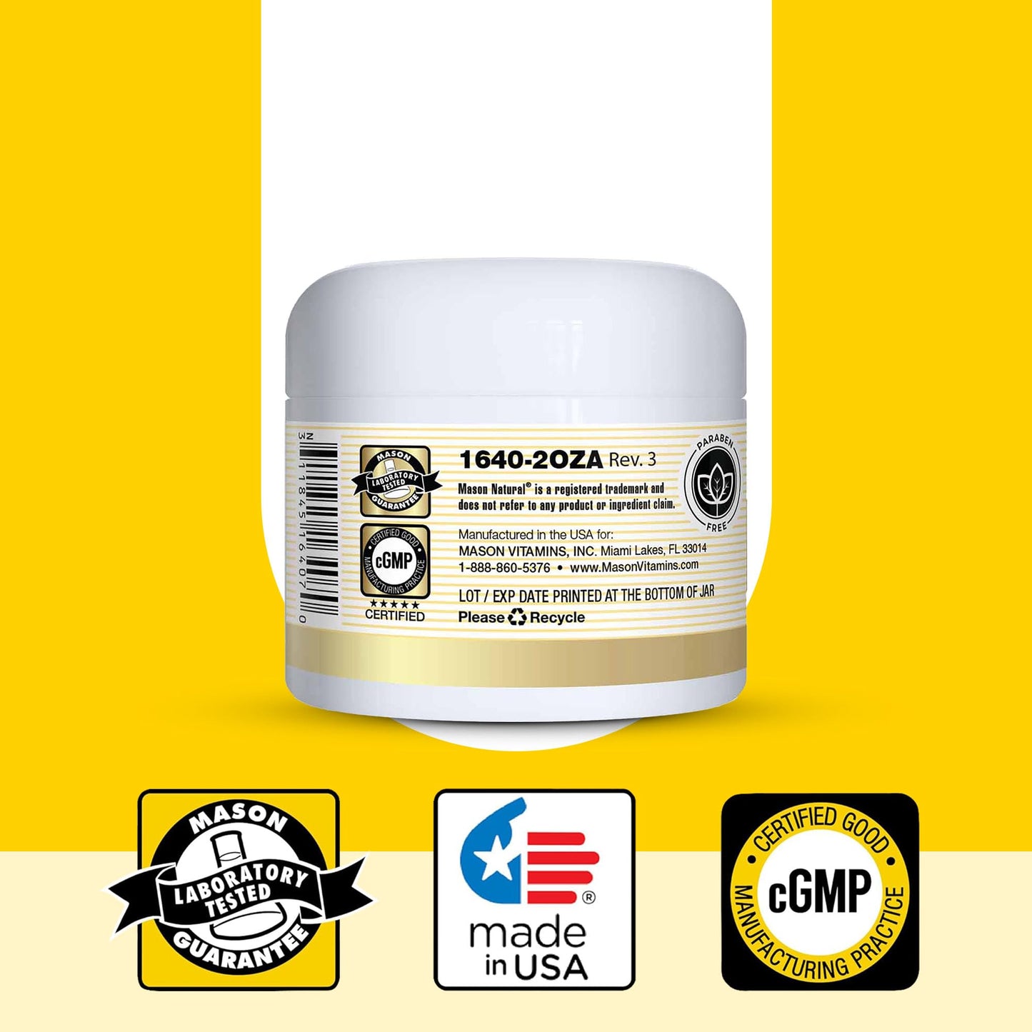 MASON NATURAL Coconut Oil Beauty Cream, Hydrating Moisturizer With Collagen for Smooth & Firm Skin, 2 oz, Pack of 3