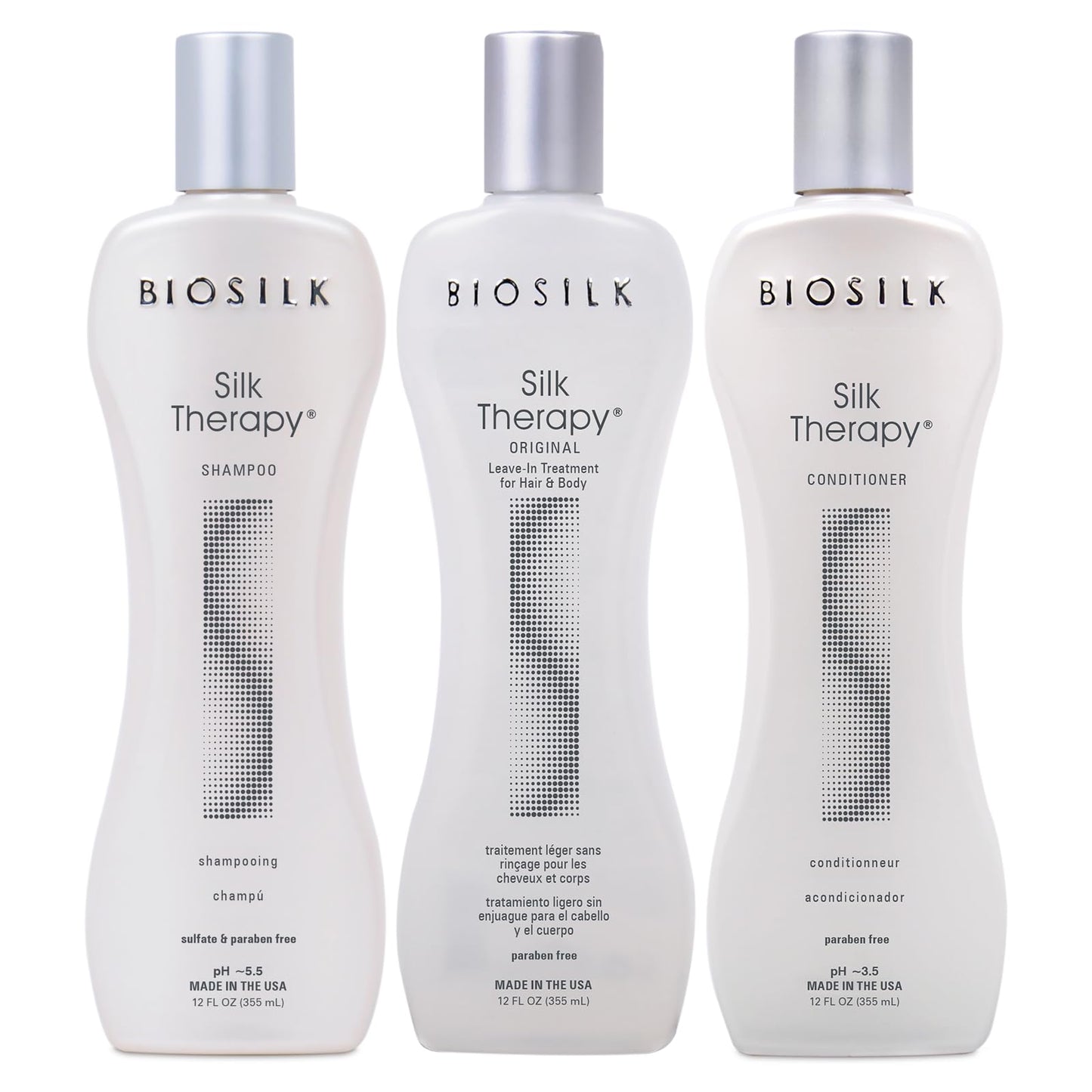 BioSilk 3-Piece Silk Therapy Kit, Shampoo, Conditioner & Serum for Healthy, Shiny, Manageable Hair, Sulfate-Free, Paraben-Free, Cruelty-Free, 12 Oz Haircare Set