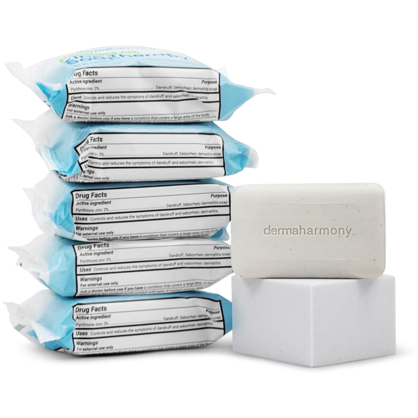 Dermaharmony Set of 5 2% Pyrithione Zinc (ZnP) Bar Soap 4 oz - Crafted for Those with Skin Conditions - Seborrheic Dermatitis, Dandruff, etc.