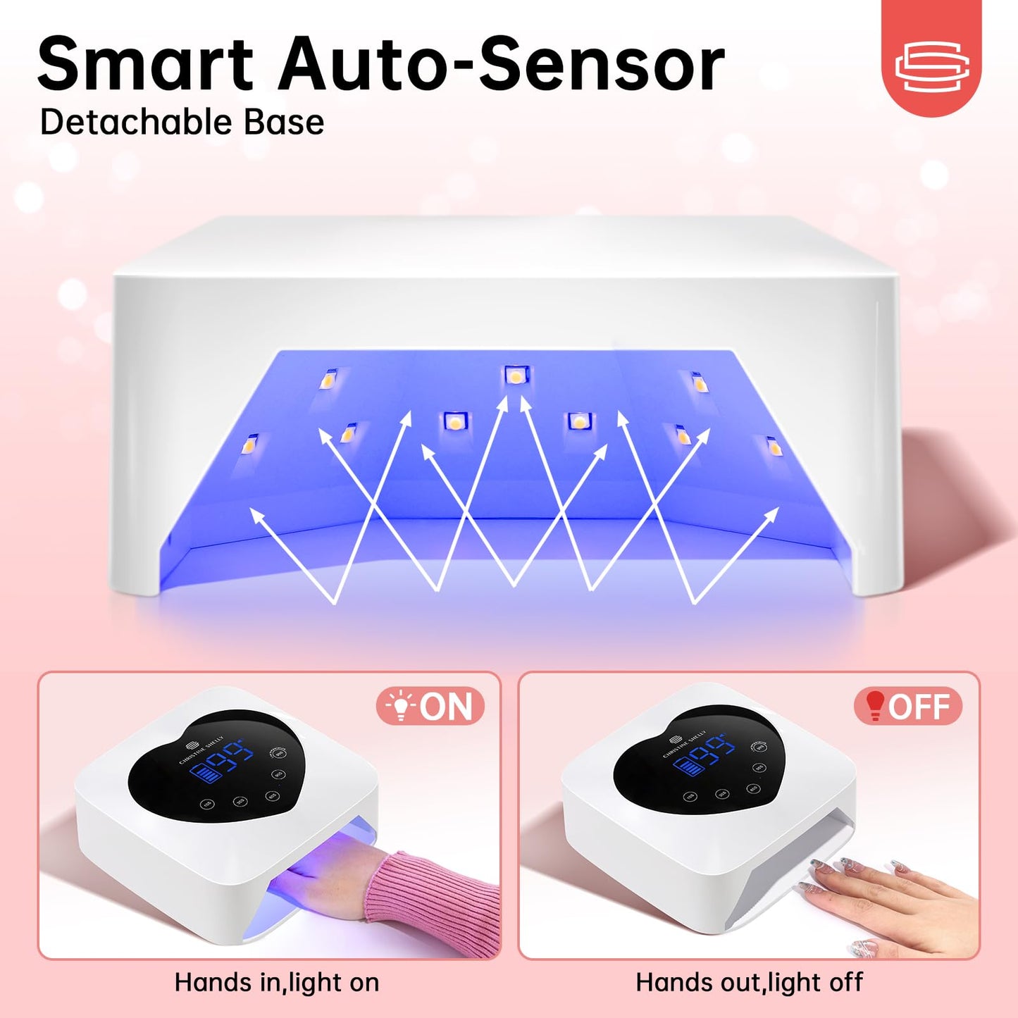 CHRISTINE SHELLY UV Light for Gel Nails, 72W Rechargeable Wireless Nail Lamp Gel Polish Light with 5 Timer Setting Professional Quick Dry Curing Lamp with Display Auto Sensor for Salon & Home, White