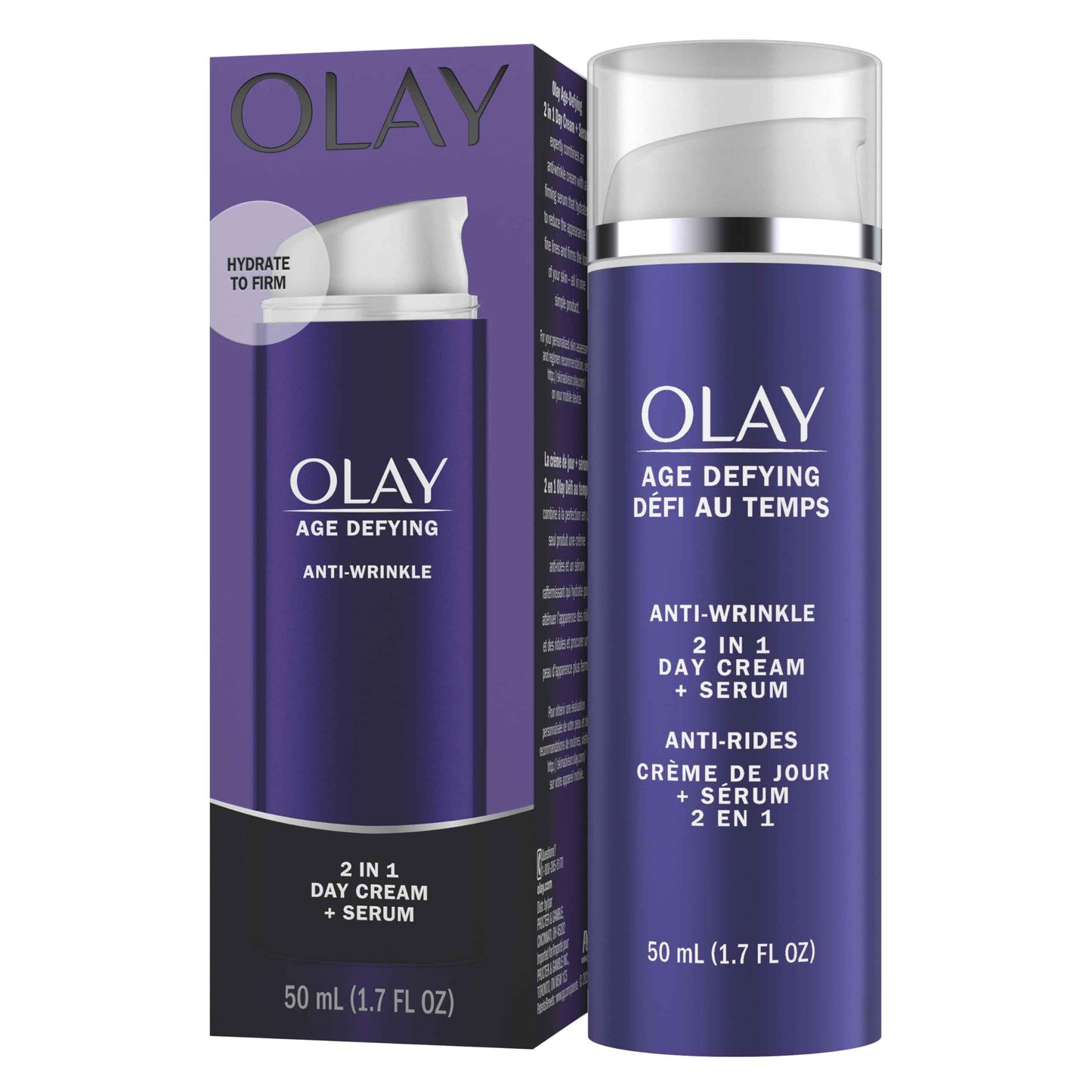 Olay Face Serum, Age Defying Anti-Wrinkle 2-in-1 Day Cream - Anti-Aging, Anti-Wrinkle, Smooths Fine Lines and Wrinkles, Firming, Lifting - Niacinamide, Glycerin, Aloe Vera, 1.7 Oz
