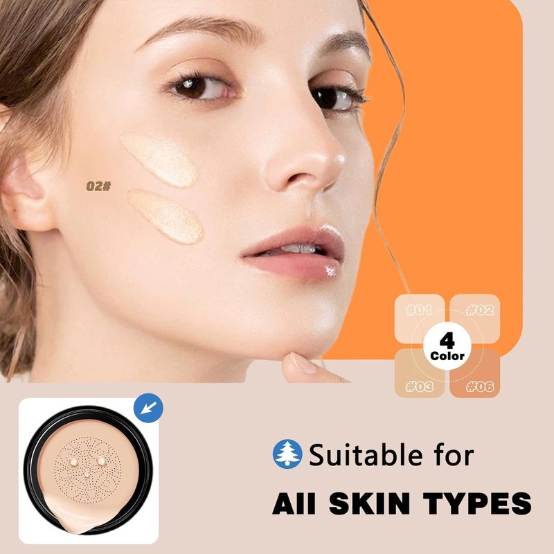 Moisture Cushion CC Cream Foundation for Mature Skin - Long-Lasting, Waterproof Makeup | Natural Honey & Pine, Even Skin Tone (02#)