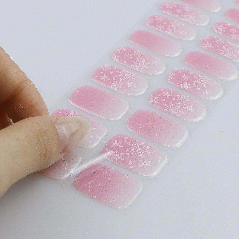 JMEOWIO Gel Nail Stickers Christmas Snowflake Semi Cured Gel Nail Strips Wraps UV/LED Nails Art Design Decoration Accessories