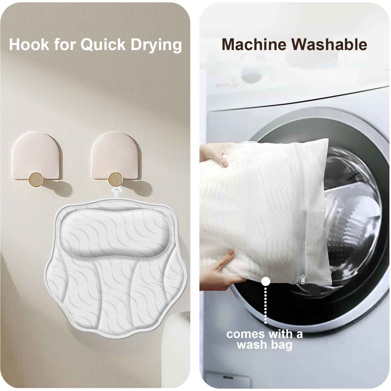 HORIGAY Bath Pillow Luxury Bathtub Pillow - Bath Pillows for Tub Neck and Back Support, Ergonomic Tub Pillow for Bath with 6 Powerful Suction Cups, Fits All Bathtub Portable Bath Accessories - White