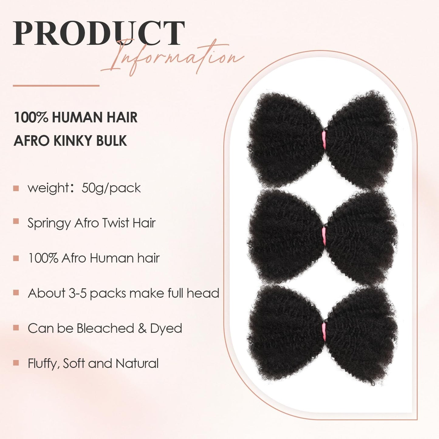 Teresa Springy Afro Twist Human Hair for Braids and Dreadlocks, Natural and Soft pre Fluffed Spring Twist Hair Can be Dyed and Bleached (12 Inch, 50g/Pack)