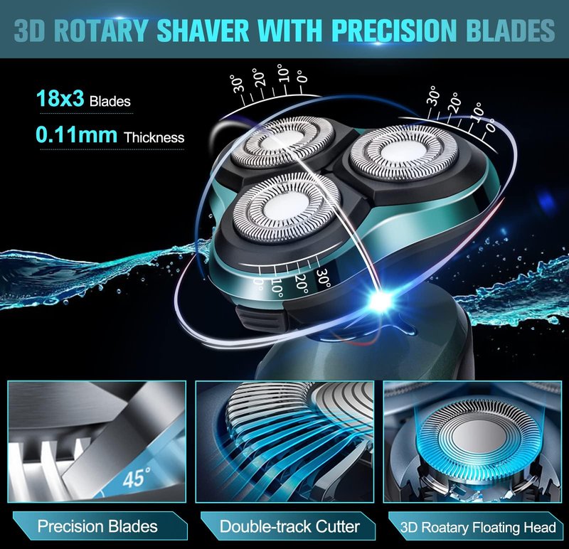 Tuyaguard Electric Razor for Men, Cordless Rechargeable 3D Rotary Shaver with LED Display, Wet/Dry Waterproof Men’s Shaving Kit with Pop-Up Trimmer, Ideal Razor Gift for Husband, Dad, Boyfriend