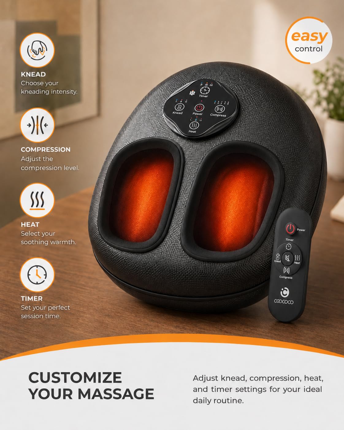 CooCoCo HSA Store Eligible Foot Massager with Heat, Plantar Fasciitis Feet Massager with Remote, Deep Kneading & Compression, FSA Foot Warmer for Home Office, Neuropathy Pain Relief for Feet