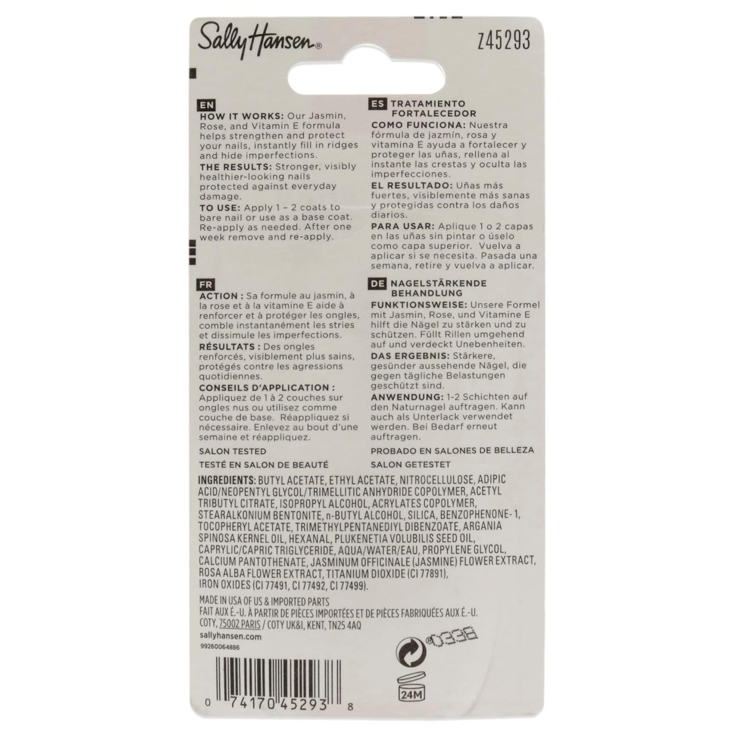 Sally Hansen Diamond Strength Nail Hardener 45095 Clear, 0.45 Fl Oz, Pack of 1