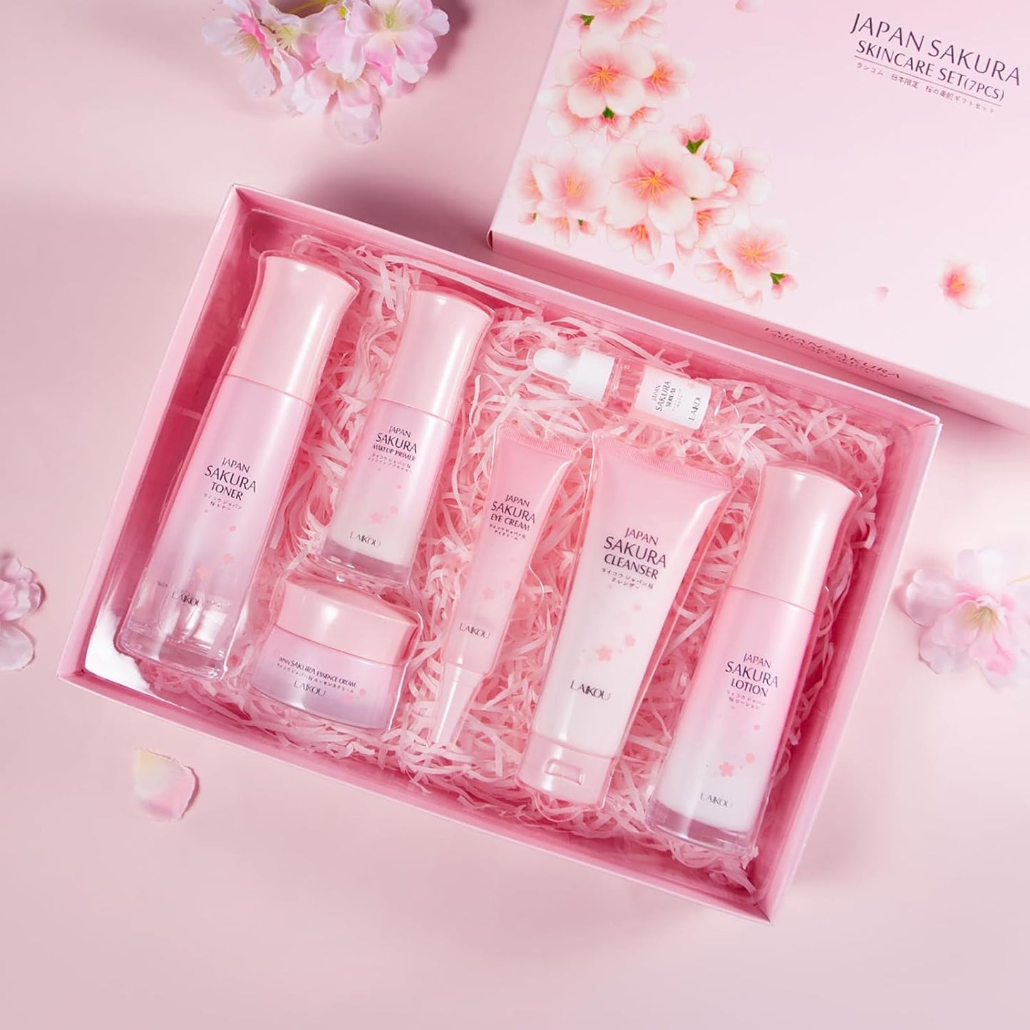 Sakura Skin Care Set - Japanese Beauty Gift Kit with Cleanser, Toner, Serum & More | 7-Piece Travel Set for Women