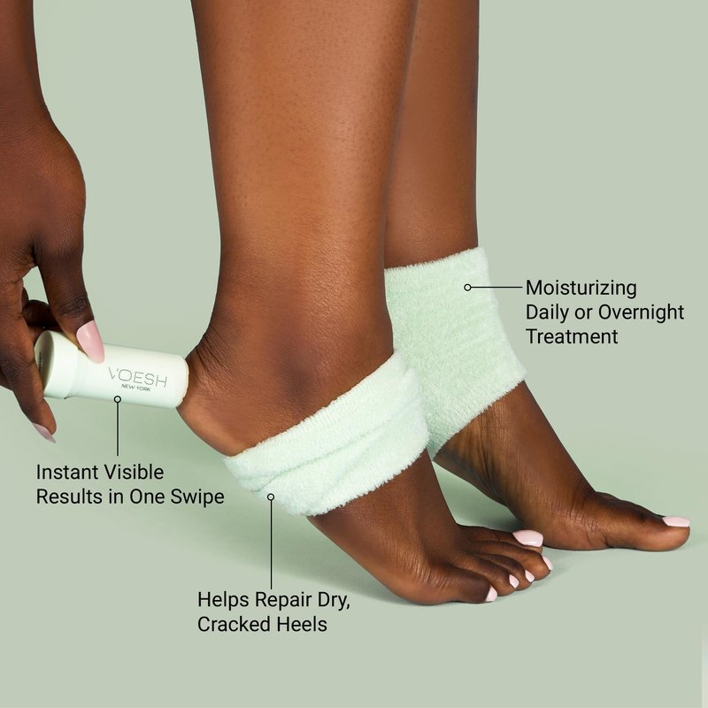 VOESH Heel Repair Duo, Solemate Heel Repair Balm & Moisturizing Heel Socks, Cracked Heel Stick Balm, Foot Care for Men & Women, At-Home Foot Care, Fuzzy Heel Socks, Toeless Spa Socks