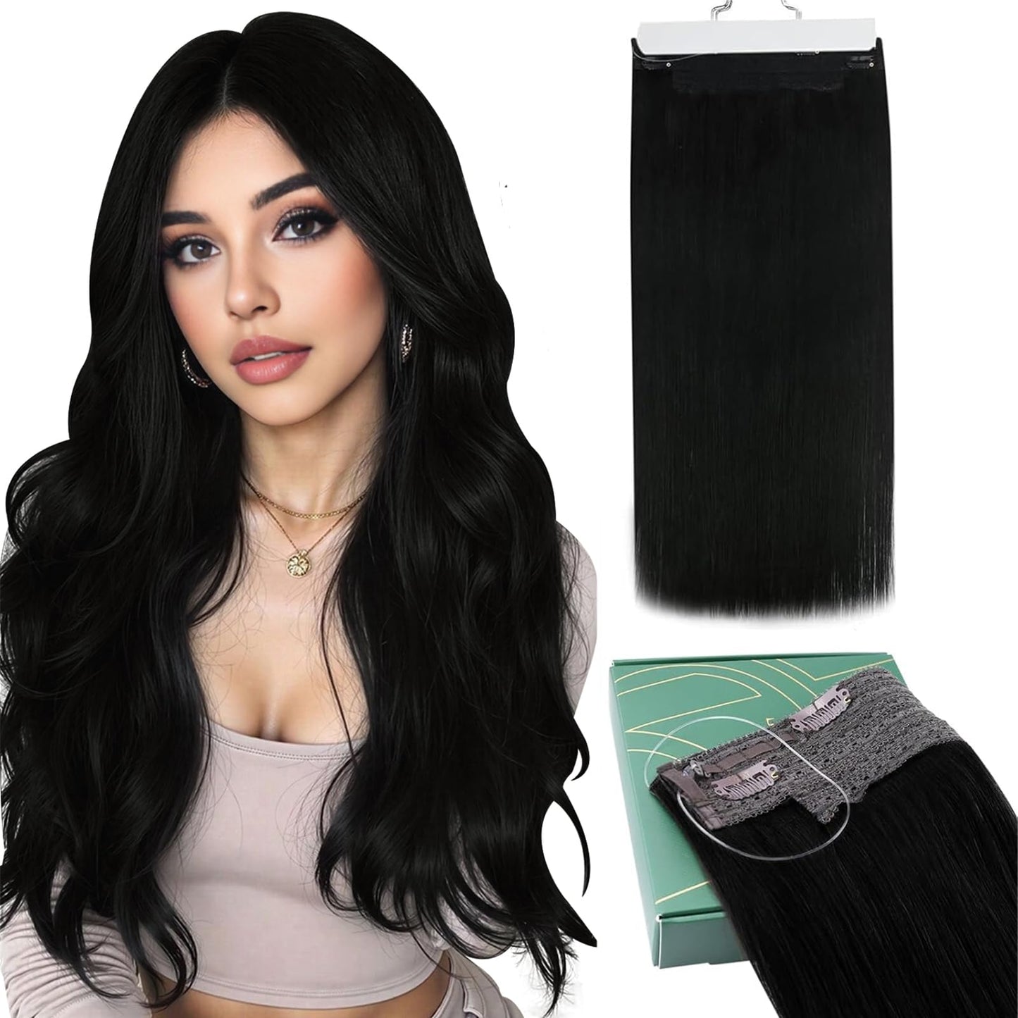 Ugeat 12 inch Wire Hair Extensions Real Human Hair Balayage Dark Brown Mix Medium Brown with Light Blonde Ombre Natural Short Human Hair Wire Invisible Extensions For Women 70g