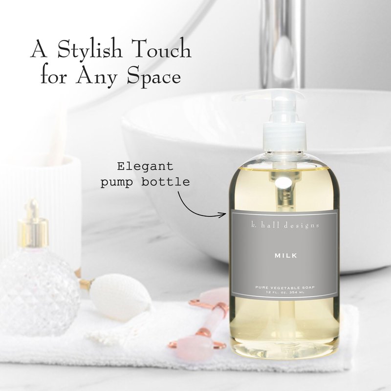 K. Hall Designs Washed Cotton Liquid Hand Soap, Refreshingly Clean Scent with Lavender and Chamomile, Natural Liquid Soap for Bathroom & Kitchen, Plant-Based Formula, 12 fl oz