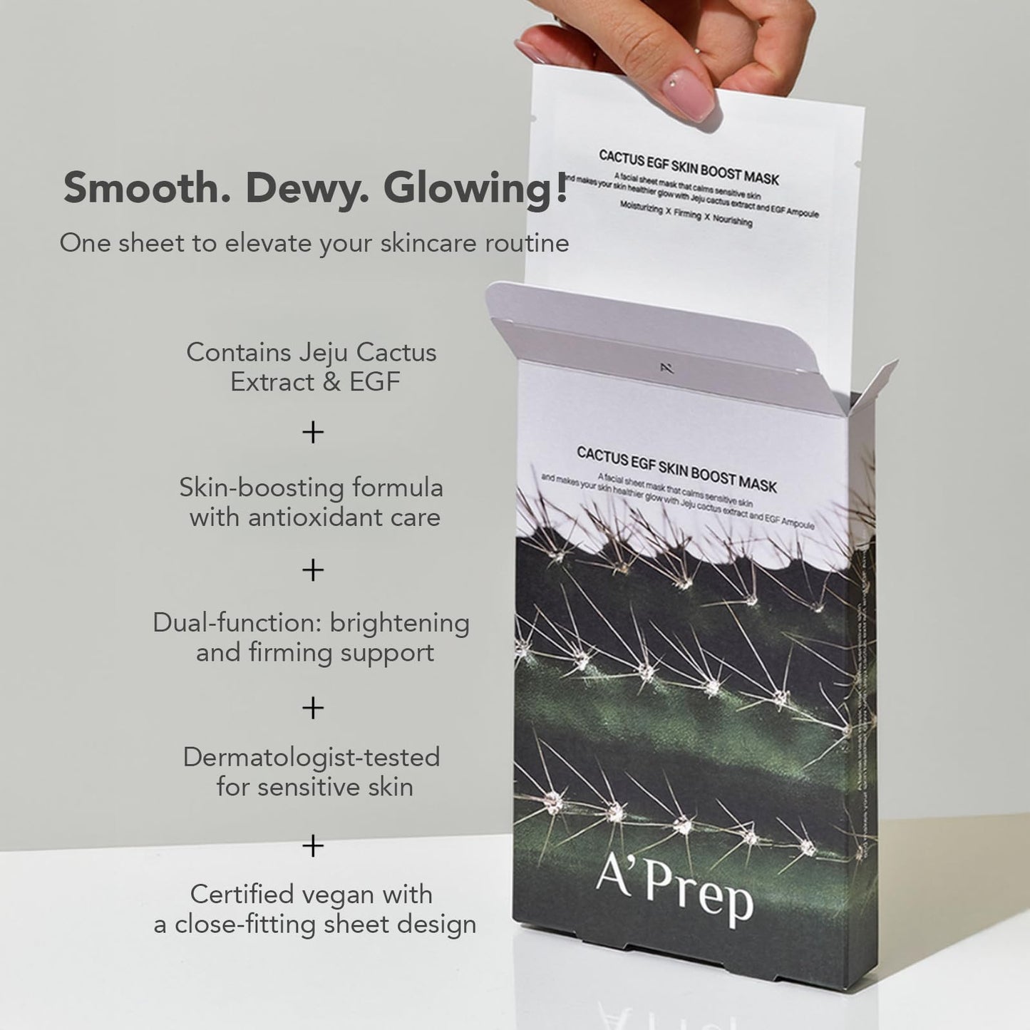 A'Prep Cactus EGF Skin Boost Mask (5 Sheets) – Hydrating & Nourishing Sheet Mask with Jeju Cactus Extract & EGF | Vegan-Certified for Sensitive Skin | Korean Skincare