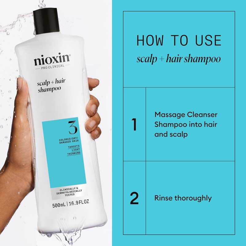 Nioxin System 3 Hair Thickening Shampoo - Nourish Colored & Damaged Hair | Strengthen with Niacinamide & Biotin | 10.1 Fl Oz