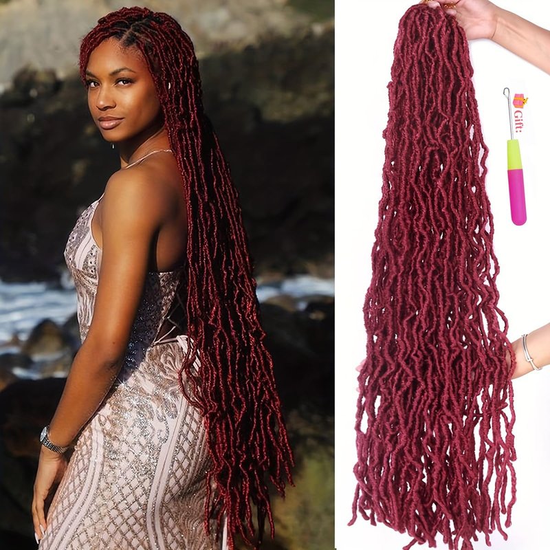 Burgundy red Soft Locs 36 Inch 7 Packs Crochet Hair Faux Locs Pre-looped Super Lightweight Goddess Locs color 530 Synthetic Crochet Hair Braids For Black Women (Bug, 36 Inch（Pack of 7）)