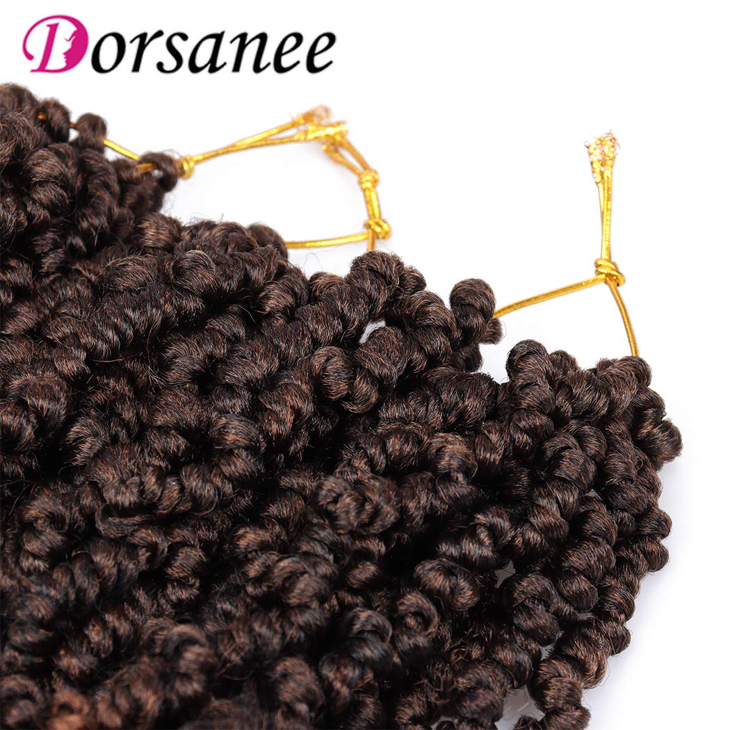 Dorsanee Pre-twisted Spring Twist Crochet Hair 8 Inch 4 Packs Short Curly Crochet Hair Pre Looped Crochet Braids Mini Passion Twists Fluffy Twist Synthetic Hair Extensions (8 Inch,T30#)