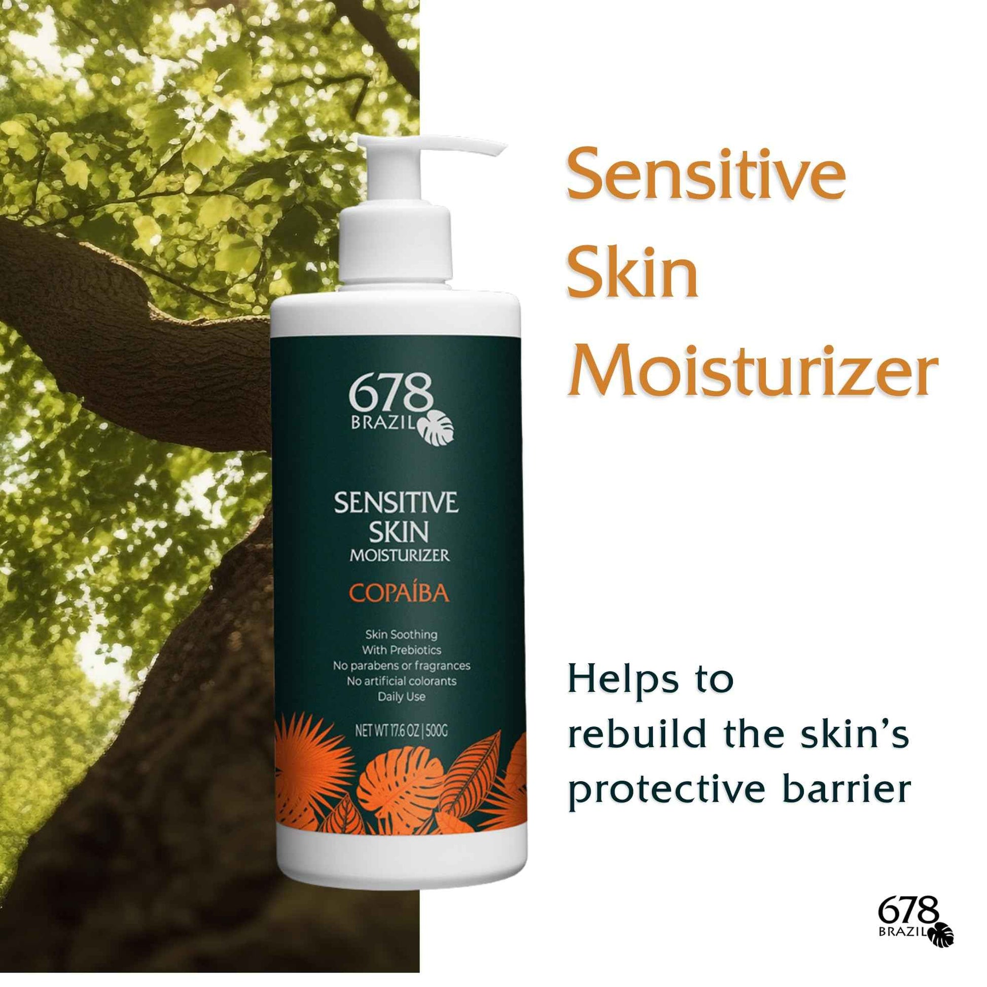 678Brazil Sensitive Skin Moisturizer - Supports the Skin’s Protective Barrier - Copaiba, Passion Fruit, Hyaluronic Acid - 17.63 Oz