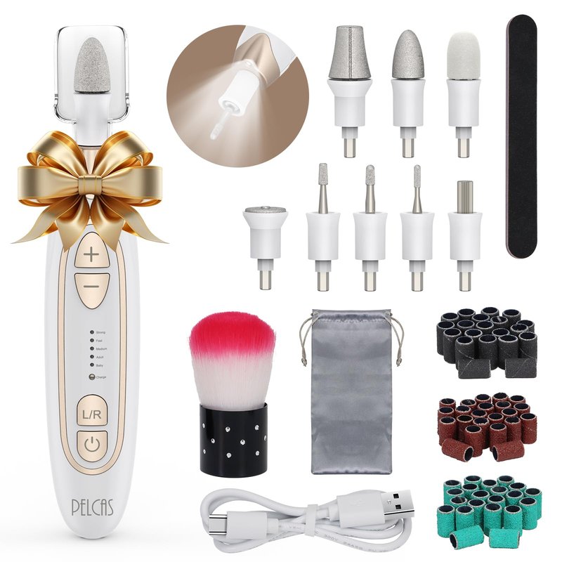 PELCAS Electric Toenail Grinder for Thick Toenails, 5 Speeds Manicure and Pedicure Kit, Cordless Nail Drill with LED Light, Electric Nail File for Human, Pet, Thick Toenails, Natural & Acrylic Nails