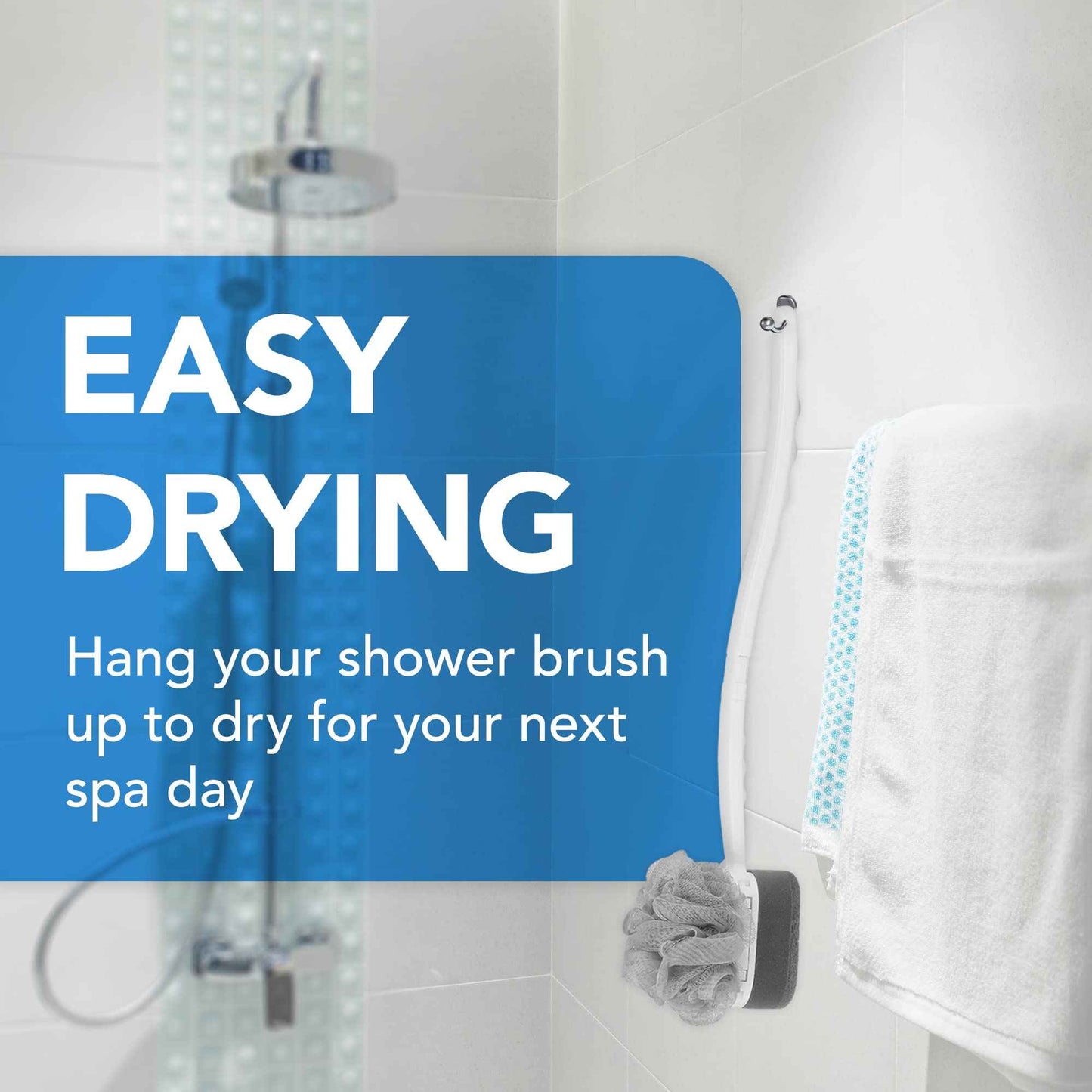 Impresa Extra Long Handle Shower Brush - Dual-Action Loofah & Exfoliating Sponge Body Scrubber - Ergonomic Grip Back Scrub Brush - Replacement Loofah & Sponge Heads - Pack of 2, White