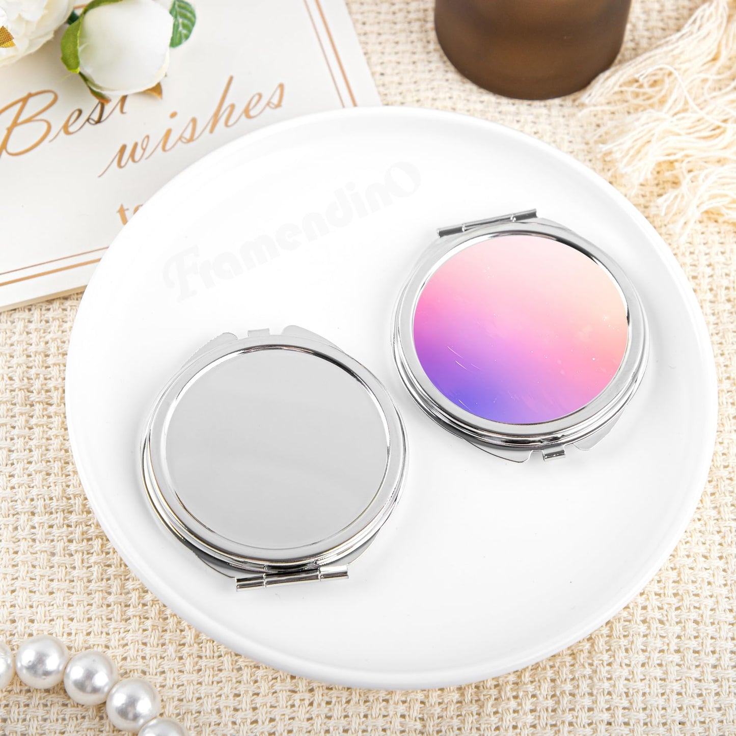 Framendino, 12 Pack Round Sublimation Cosmetic Mirrors Blanks Portable Folding Mirror for Women