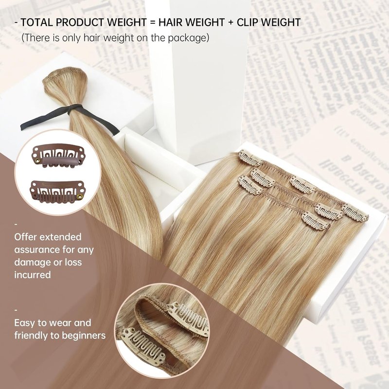 Human Hair Clip-In Extensions - Dirty Blonde & Platinum Highlights | 12 Inch, 5 Pcs, 80G