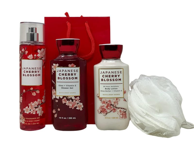 Japanese Cherry Blossom Bath Gift Set | Luxurious 4-Piece Spa Collection