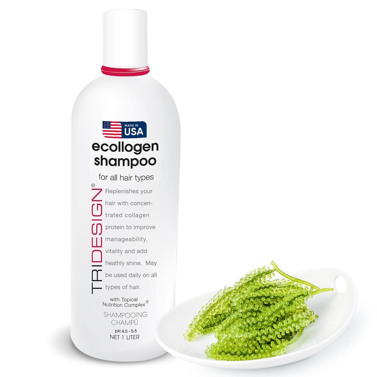 TRI Design Ecollogen Shampoo - Hair Shampoo For Natural Hair - Moisturizing, Hydrating - Gentle Hair Products, Thickening, Volumizing Shampoo - Liter (33.8 oz.)
