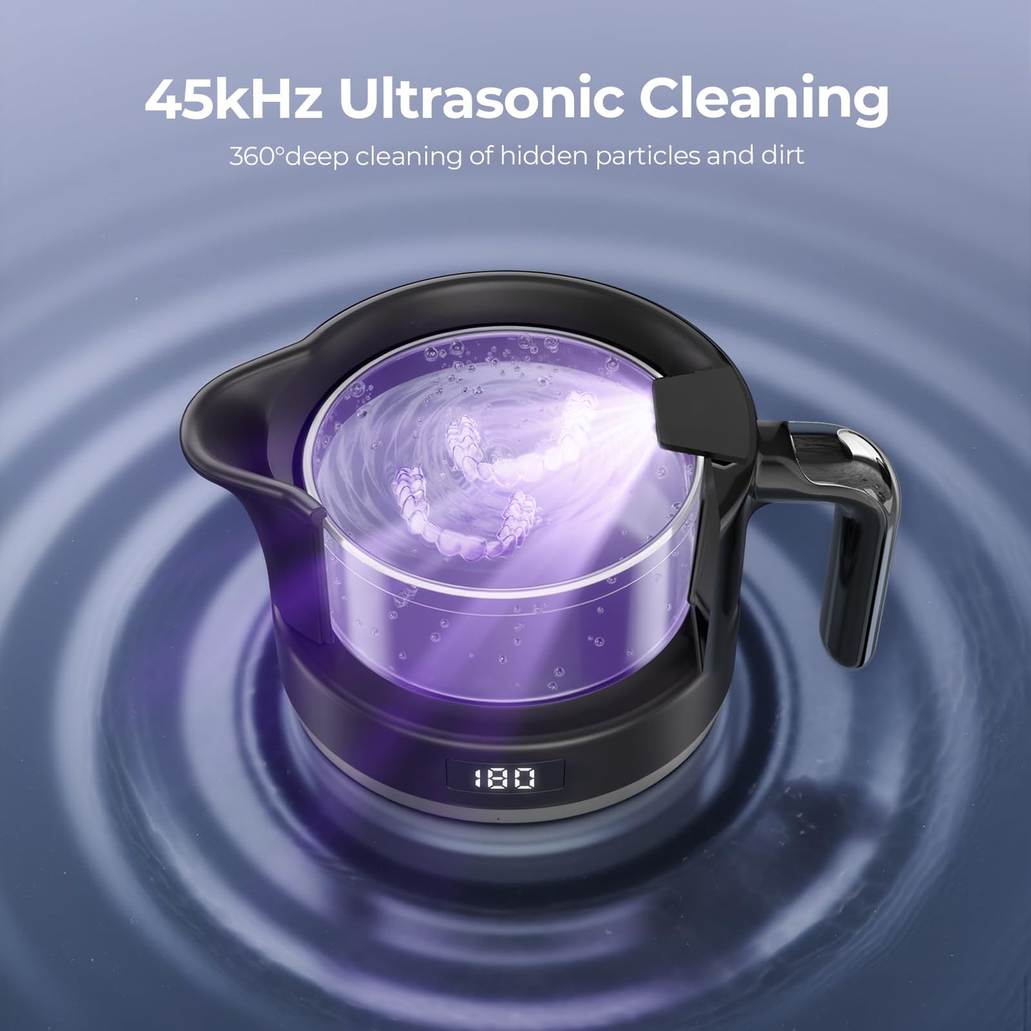 GYNHD Ultrasonic Retainer Cleaner Machine - 45kHz Ultrasonic Cleaner - 200ML Mouth Guard & Denture Cleaner Pod & Jewelry - 5 Modes with Digital Timer - Upgrade Water Bottle Design