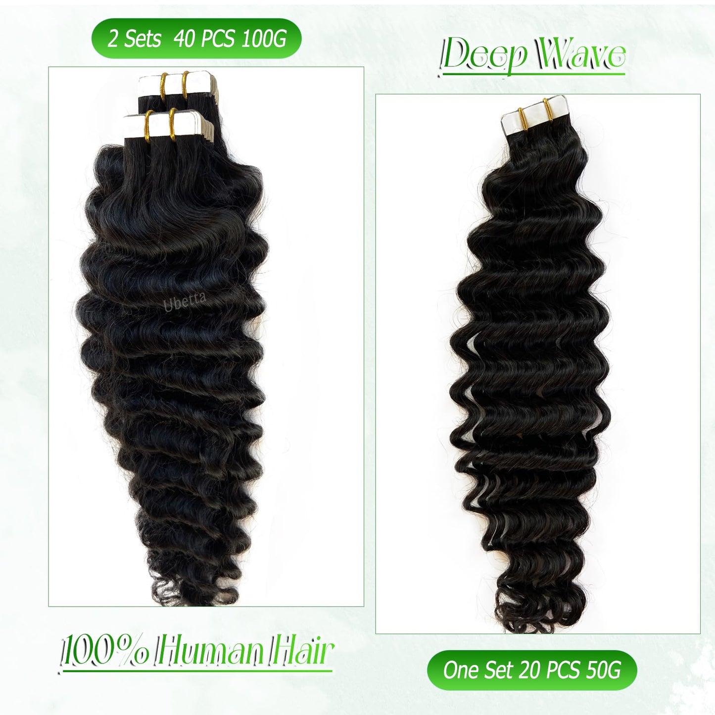 Deep Wave Tape in Hair Extensions Human Hair, Black Hair Extensions Real Remy Human Hair Curly Tape ins for Black Women, 50g/pack 20pcs Double Sided Invisible Tape Hair Extension 14 Inch