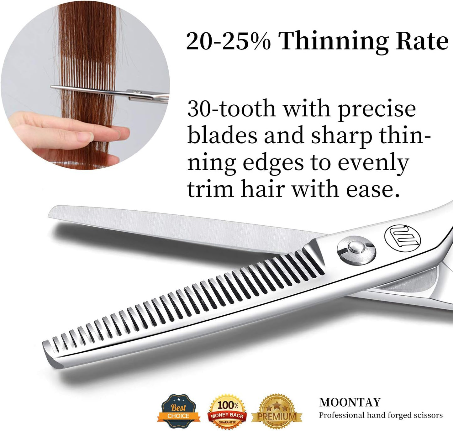 Moontay Hair Cutting Shears - 5.5" Professional Barber Scissors | 440C Japanese Stainless Steel, Large Finger Holes