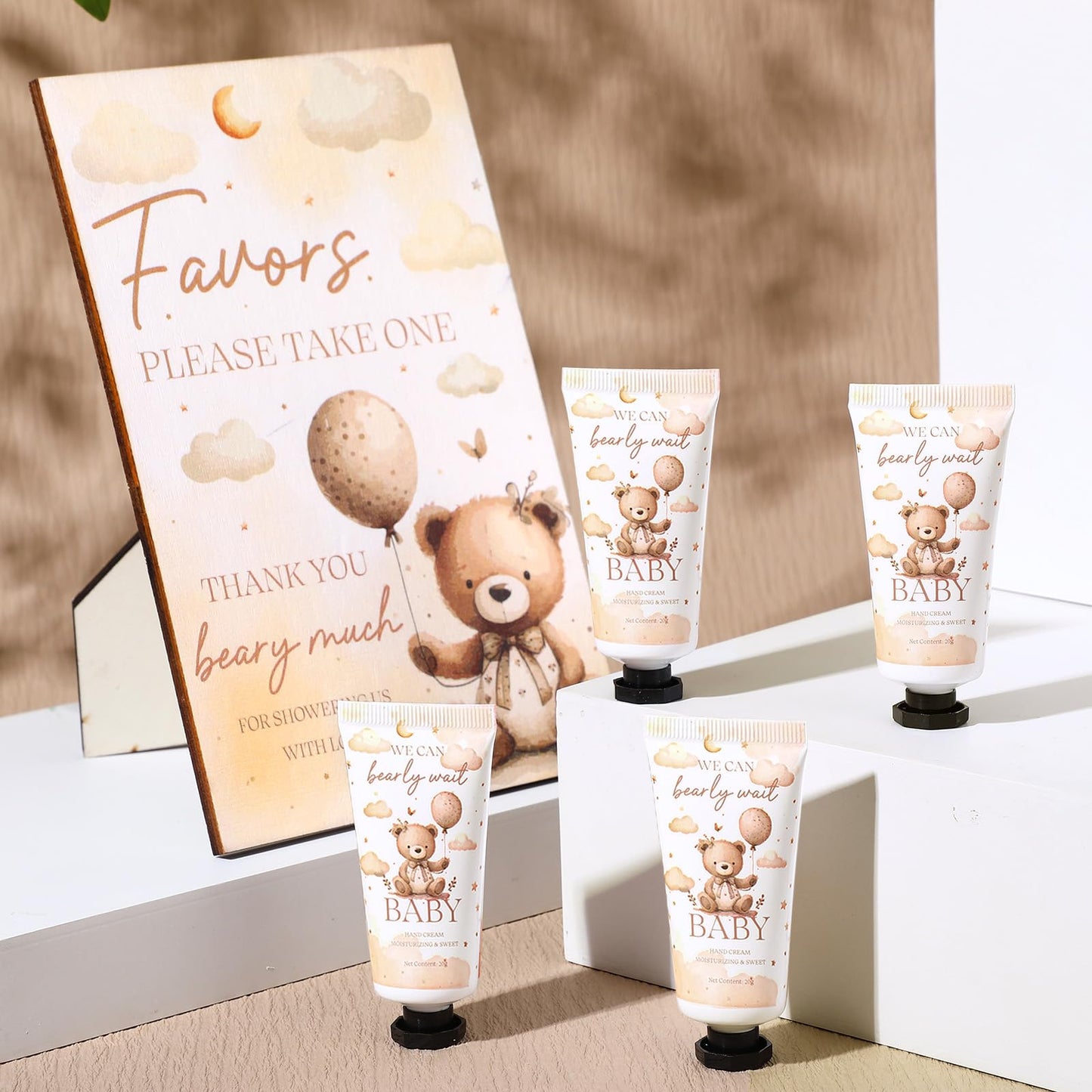 Dansib 30 Pack We Can Bearly Wait Baby Shower Hand Cream Baby Shower Favors Games Prizes Party Favors with 1 Wooden Stand for Guests for Gender Reveal Souvenirs, Gift Bags Stuffers