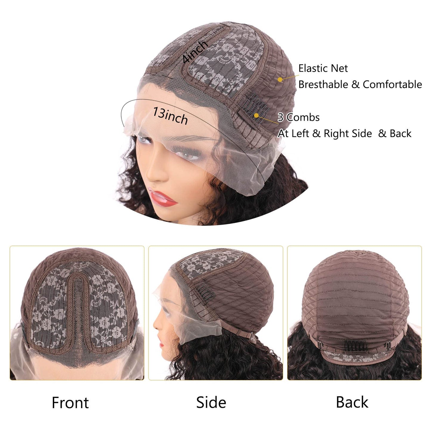 VIYAVIYA VIYAIVY Water Wave Lace Front Wig Deep T Part Bob Lace Wigs Brazilian Wet and Wavy Human Hair Wigs for Black Women Pre plucked Can be Dyed 12 Inch