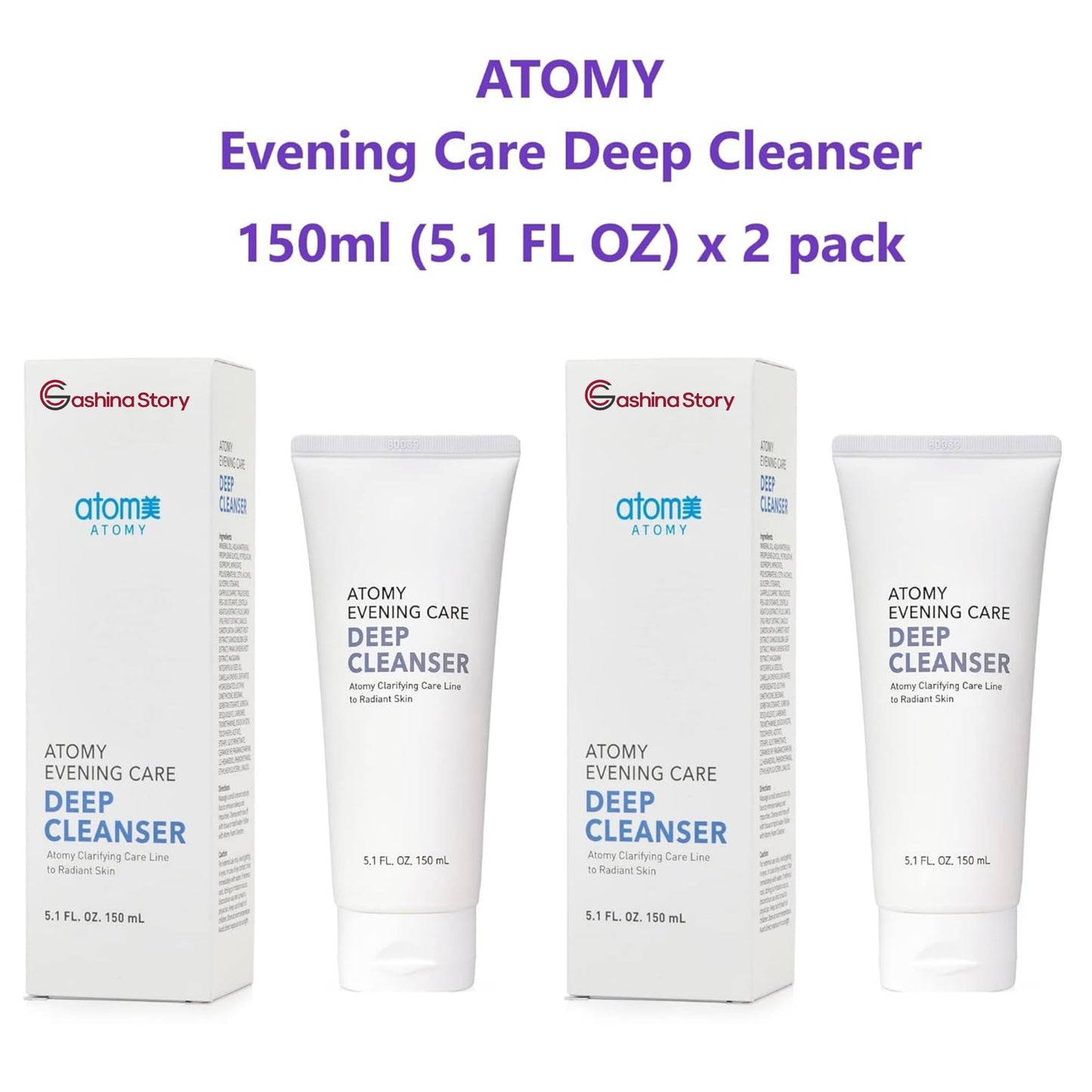 GASHINA STORY ATOMY Evening Care Deep Cleanser - 150ml x 2 pack, Facial Foam, Face Wash