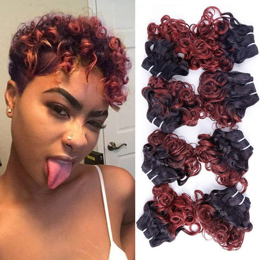 Ombre Hair Bundles 1B/530 Brazilian Short Curly Wavy Human Hair Bundles(8” 8” 8” 8” 8” 8” 8” 8”) 25g/bundle Unprocessed Short Bob Curly Hair Bundles Two Tone Ombre Weave Hair 8 Bundles Total 200g