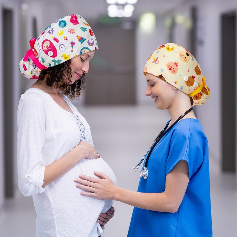 Labor and Delivery Scrub Caps - 6 Pcs Adjustable Nursing Hats with Sweatband Buttons for Midwives | Women’s Healthcare