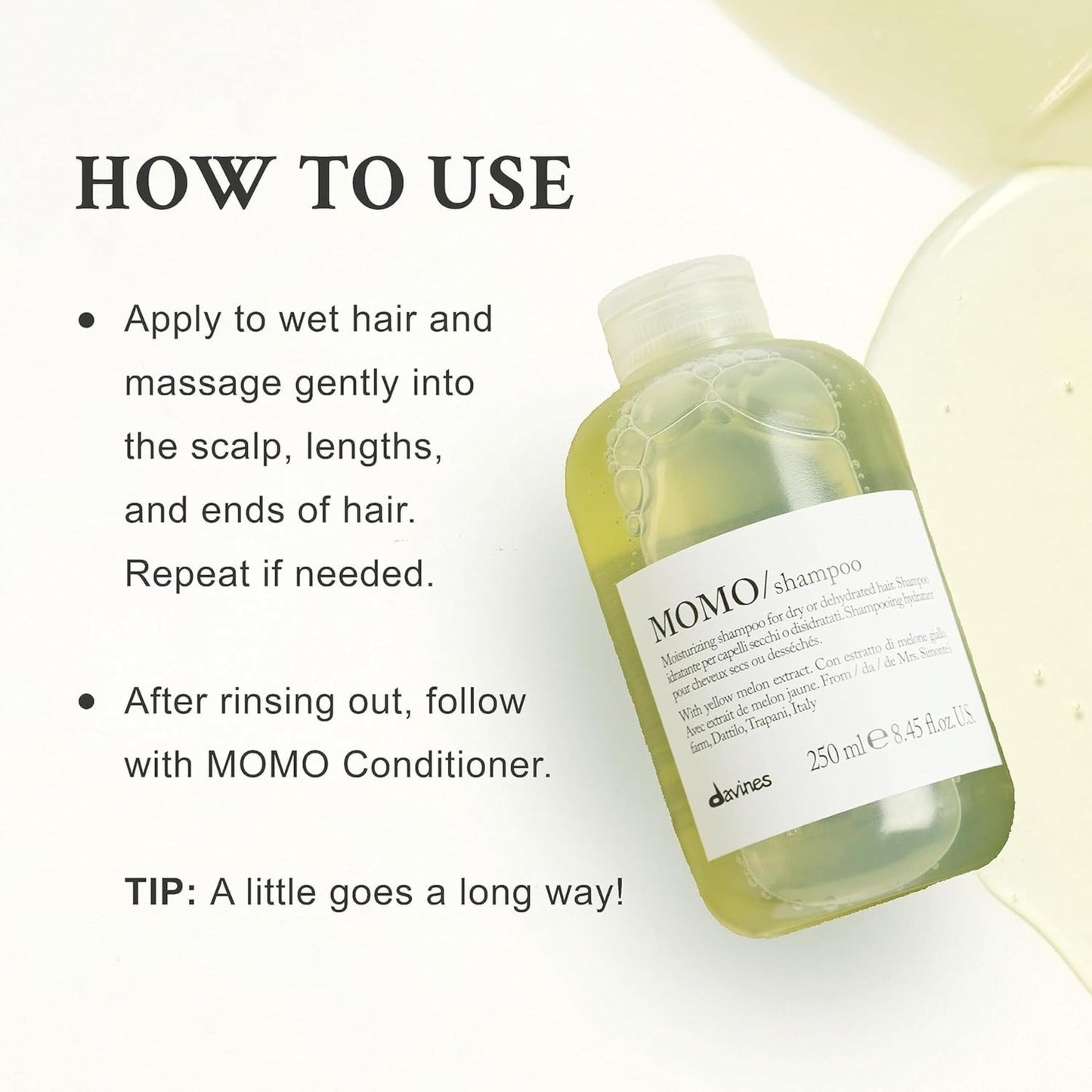 Davines MOMO Shampoo, Nourishing Gentle Cleansing Action for Dry and Dehydrated Hair - Promoting Lasting Hydration, Softness, and Shine with Cartucciaru Melon Extract, 16.9 Fl Oz
