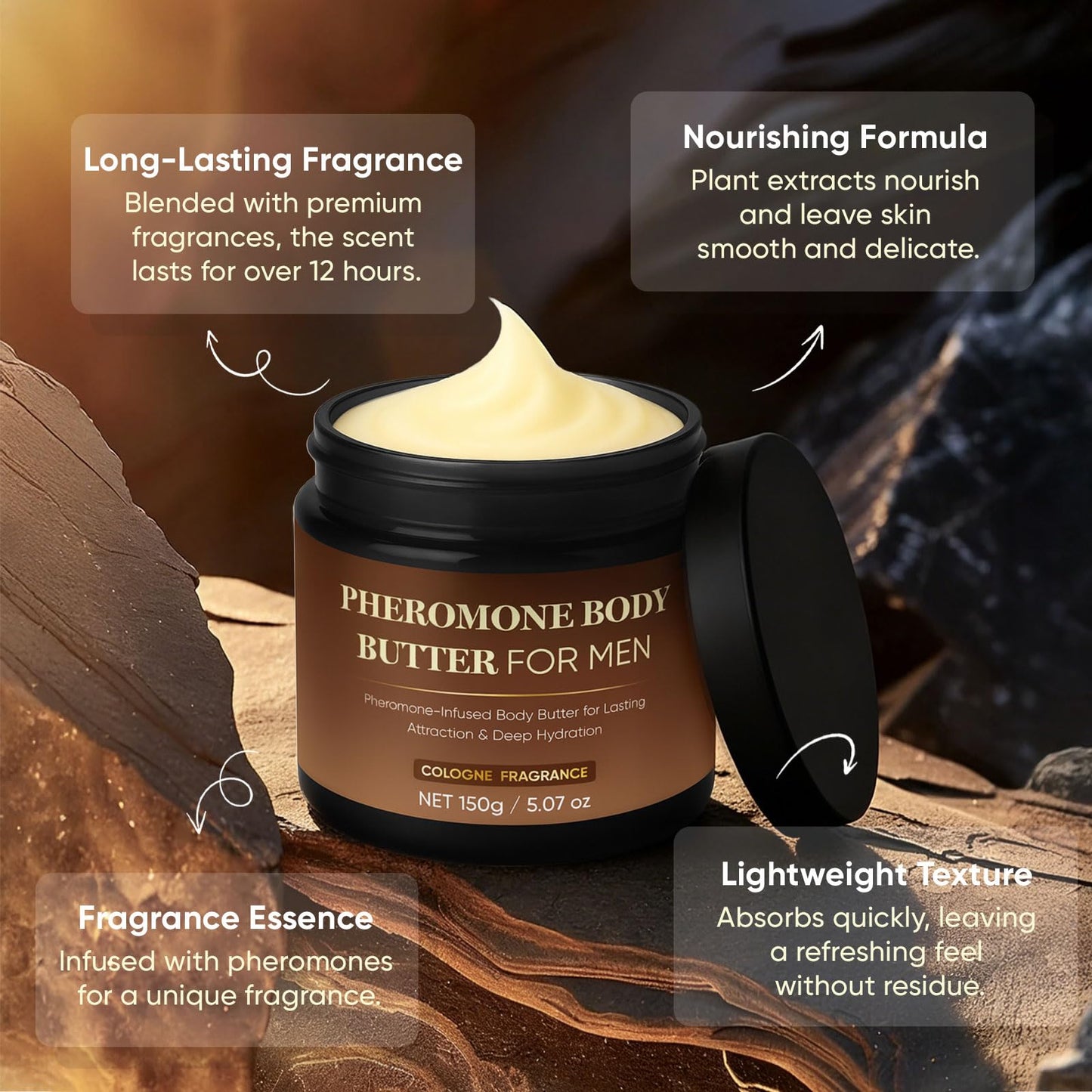 WXDOAU Pheromone Body Butter For Men | Cologned Skin Cream with Shea Butter, Cocoa Butter & Coconut Oil | Moisturizing, Long-Lasting Fragrance, Non-Greasy, Alcohol-Free, Vegan 5oz