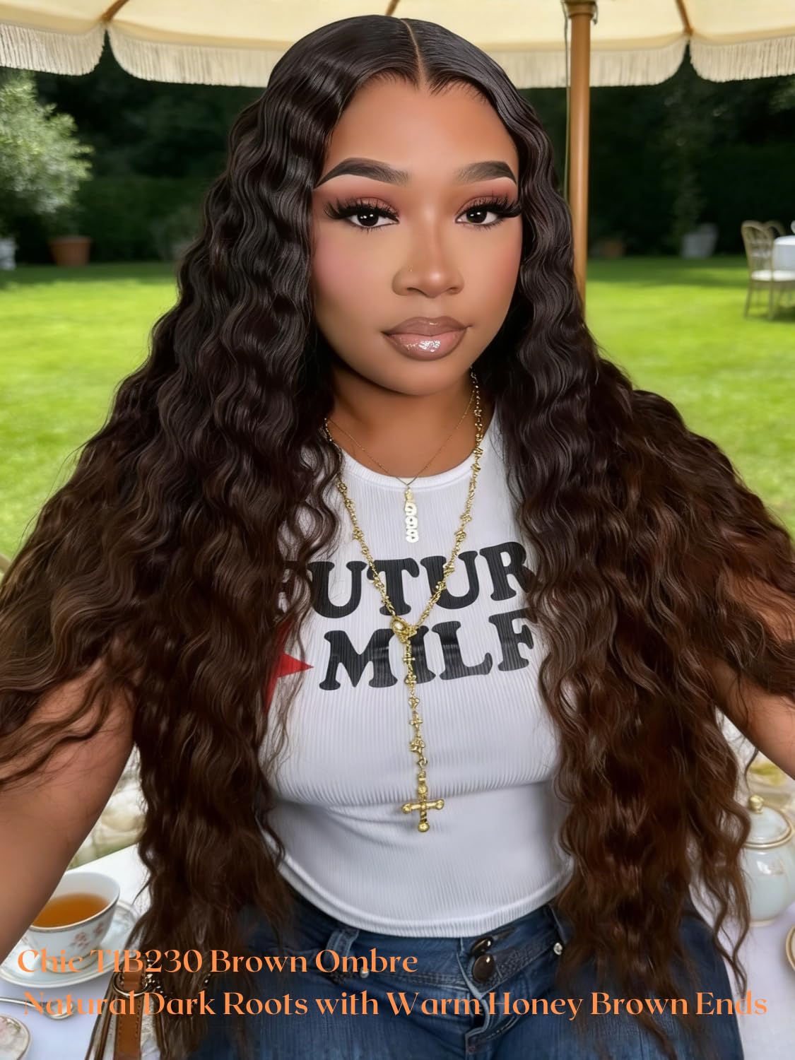 Anmetan 12A Ombre Human Hair Bundles Water Wave, Chestnut Ombre Brown 100% Remy Human Hair Curly Single Bundle Wet and Wavy Thick 3 Tone Colored #T1B/2/30 Dark Roots Keep Soft After Washes 12 Inch