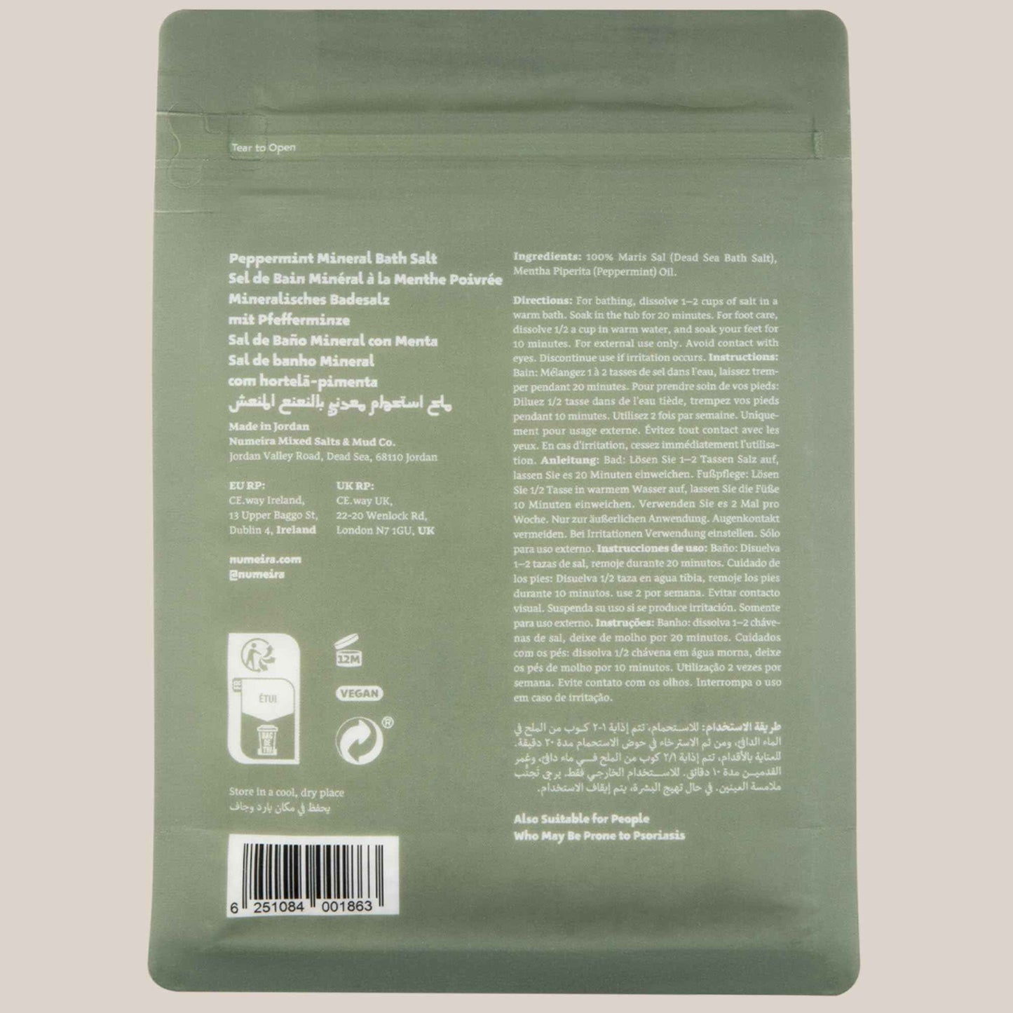 Numeira Dead Sea Salts for Soaking - Relaxing Salt Bath Soak for Body Rejuvenation - 100% Natural Coarse Dead Sea Salt Bath Salts for Women & Men w/Peppermint Essential Oil (2.2 lb)