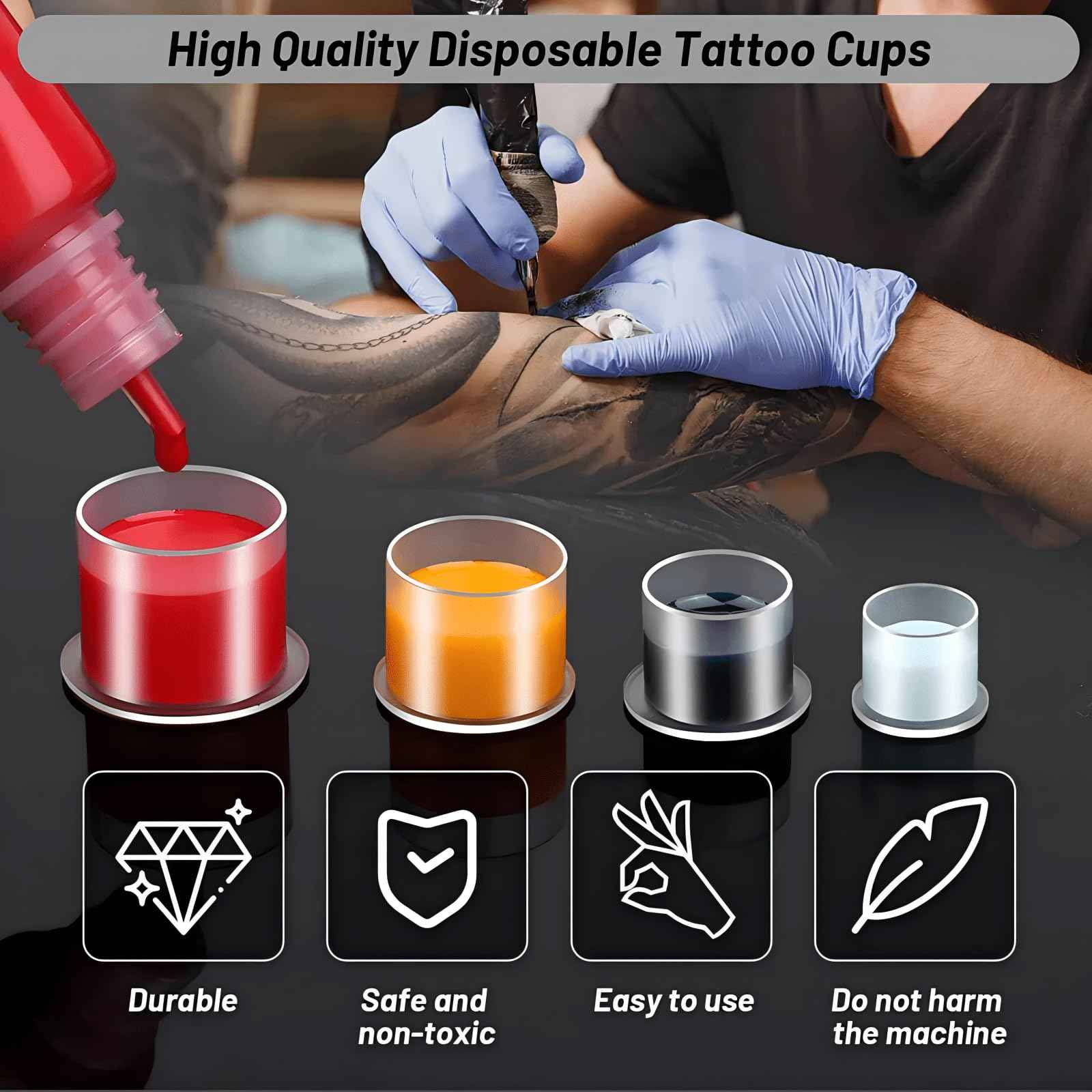 Ink Caps Cups, Urknall 1000pcs Ink Caps with Base #14mm Medium Tattoo Ink Cups Tattoo Caps for Ink Tattoo Ink Cups Pigment Cups Tattoo Plastic Cap(#14MM)