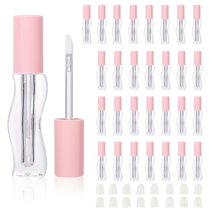 COSIDEA 30pcs Empty 2.5ml/0.08oz Pink lip gloss tubes with wand unique Wave shape lipgloss tube container small capacity for lip Tint DIY (30)
