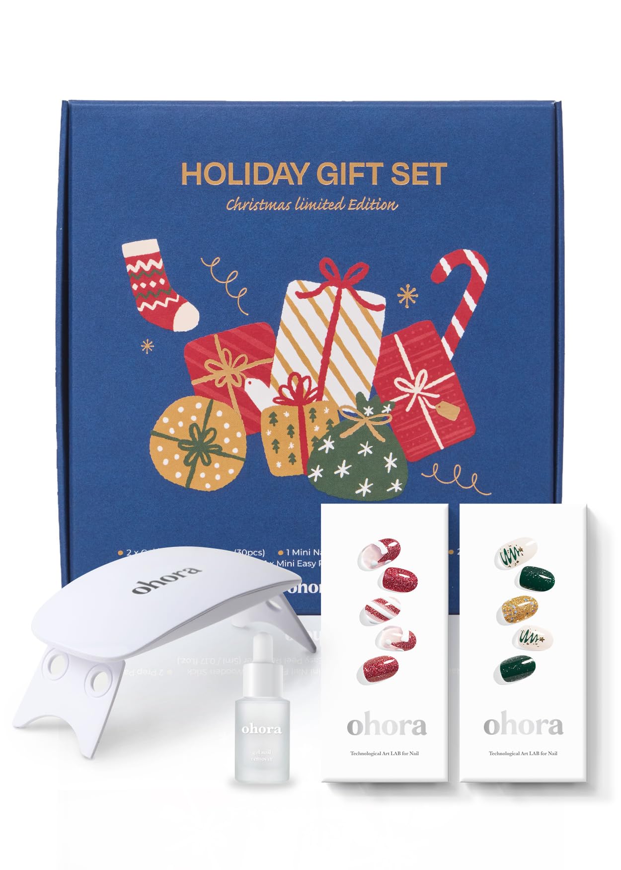 ohora Semi Cured Gel Nail Strips ([2025 Christmas Set] N Santa Cane & N Christmas Magic) - Works with Any Lamps, Salon-Quality, Long Lasting, Easy to Apply & Remove
