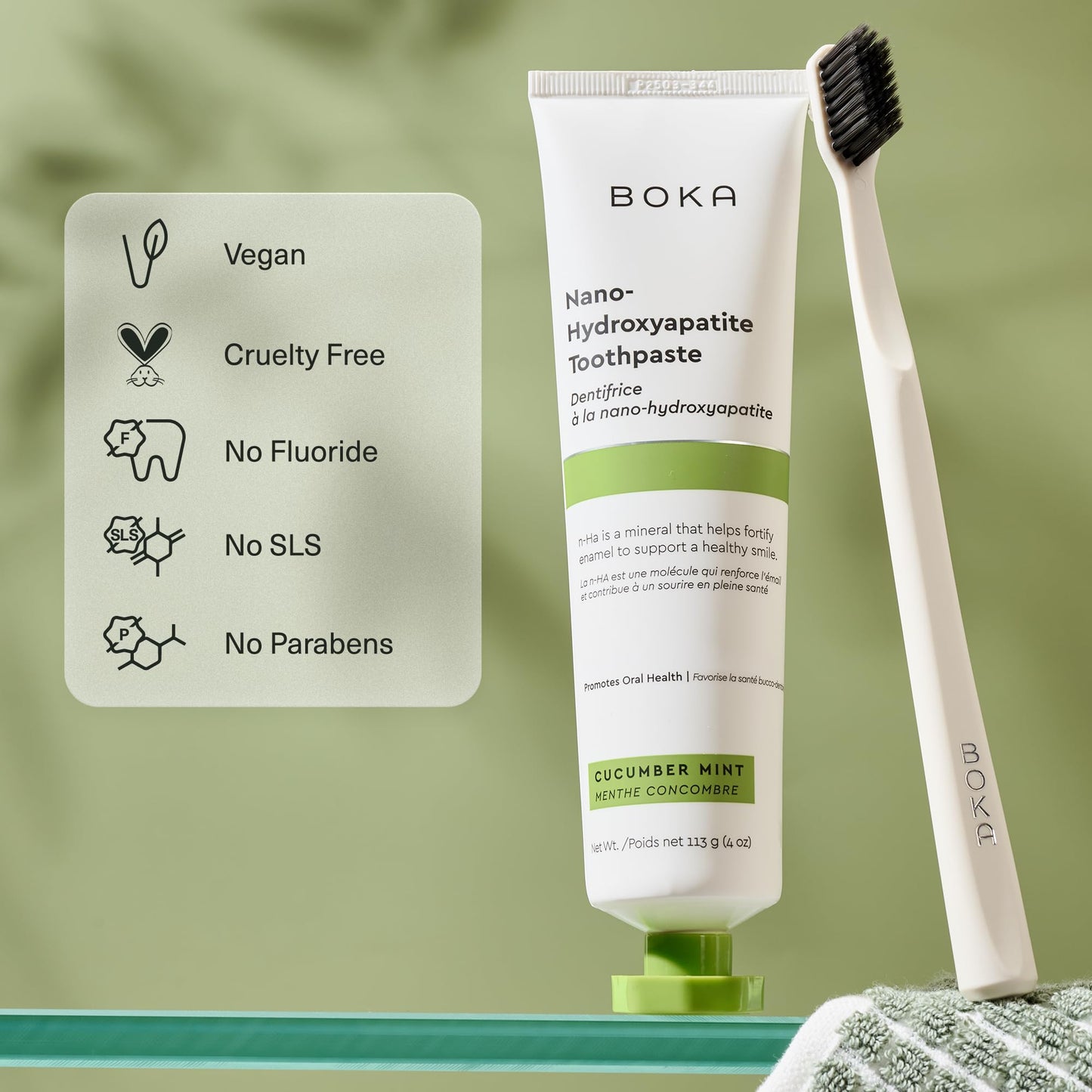 Boka Fluoride Free Toothpaste, Nano Hydroxyapatite Toothpaste, Appropriate for Sensitive Teeth - for Adult, Kids Oral Care - Cucumber Mint Flavor, 4 Fl Oz 3Pk
