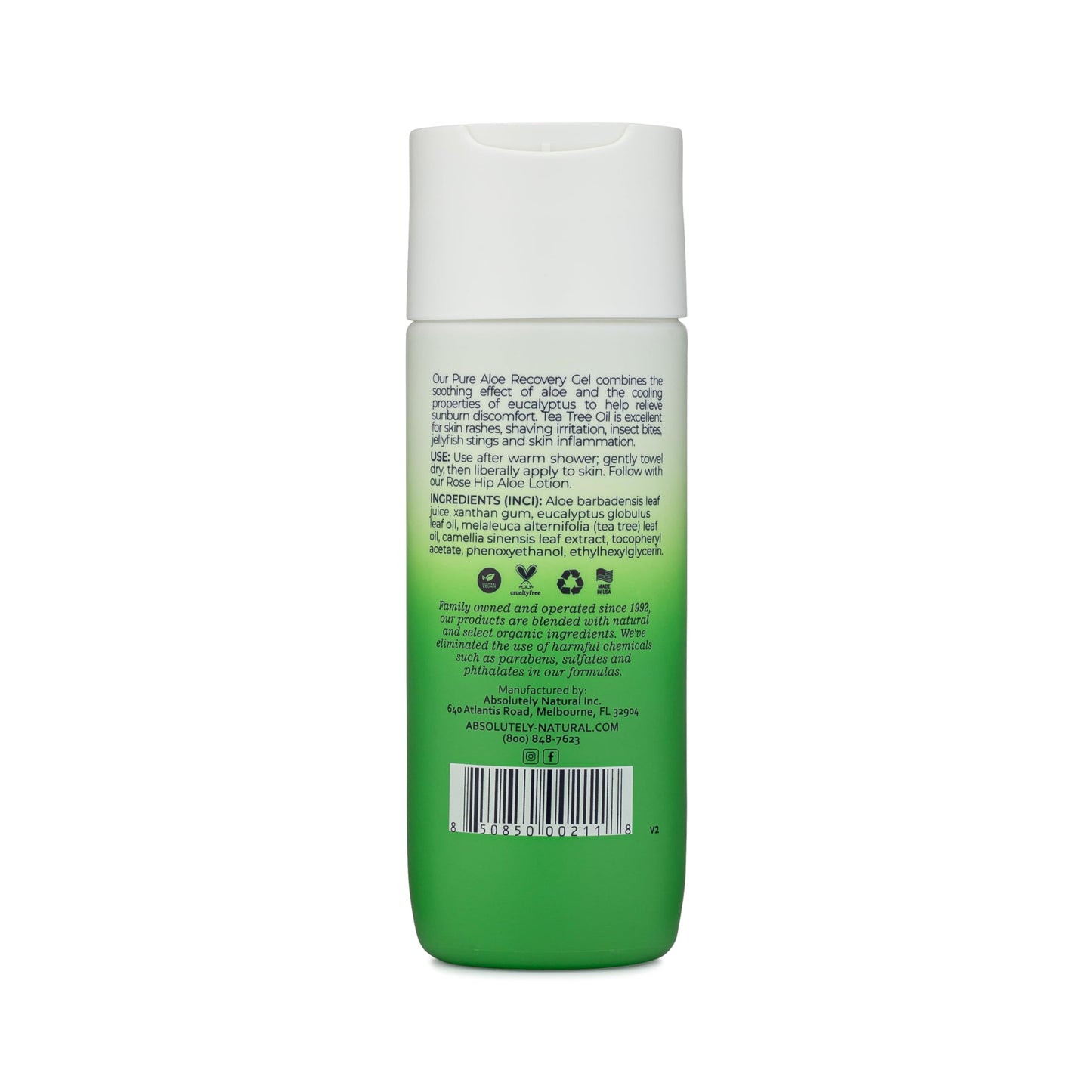 Absolutely Natural - 100% Pure Aloe Vera Cooling Gel - Lotion for Sunburn Relief & Rashes - Premium Sun Care with Vitamin E, Eucalyptus - 6 oz