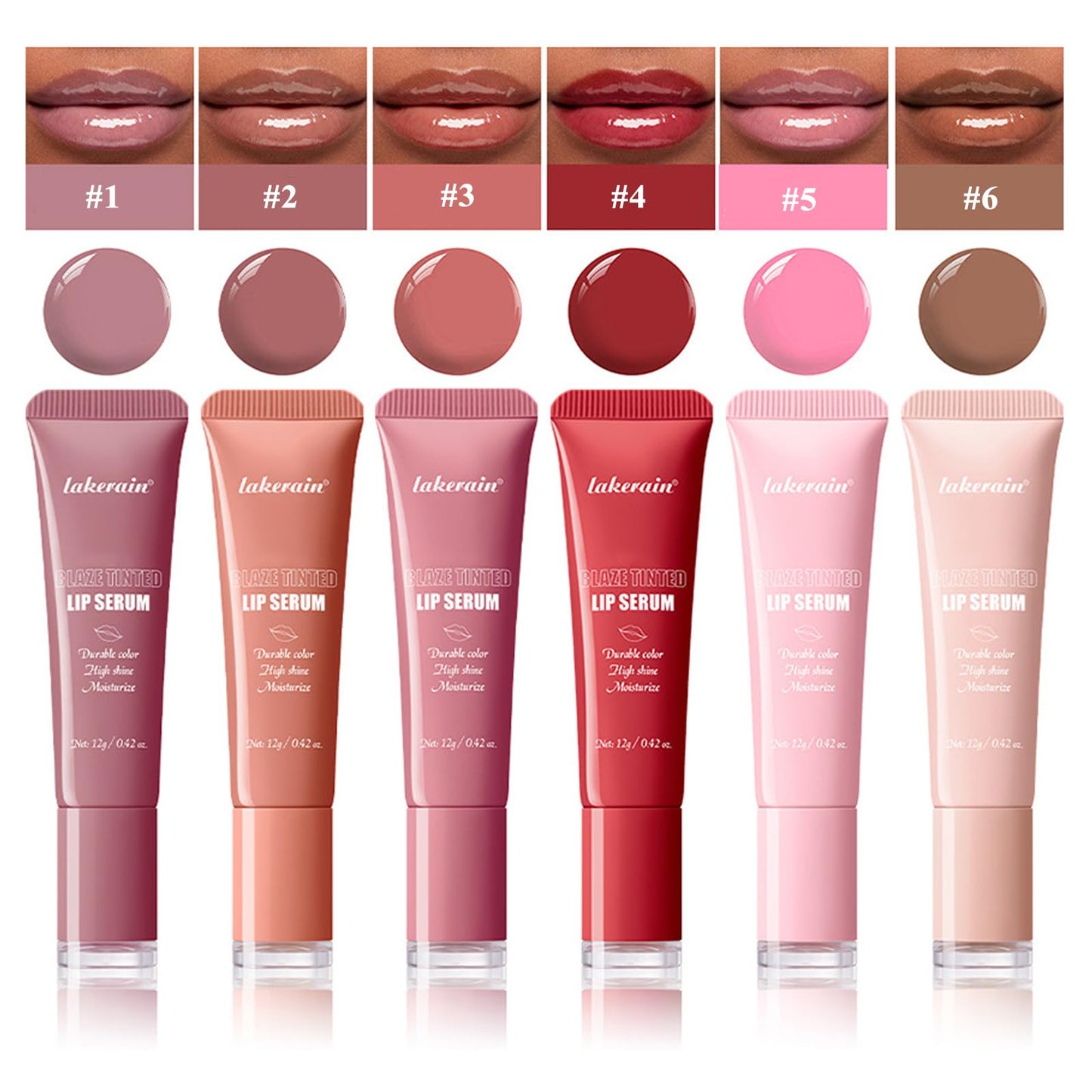 TEEROVA Tinted Lip Serum, High Shine Hydrating Lip Serum with Pluming Polypeptides, Glossy Finish (#5 Cool Pink)